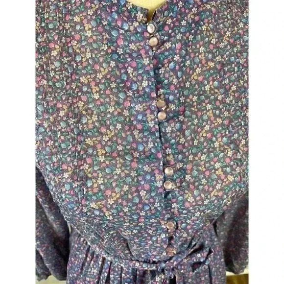 Vtg 70's David Warren Maxi Floral Peasant Dress Pleated Sheer Women's 6 Prairie - Picture 8 of 12